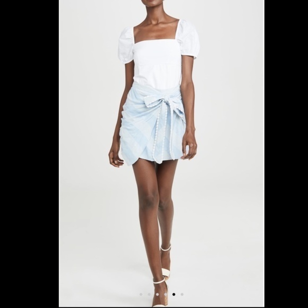 LoveShackFancy Blue and White Mini Skirt